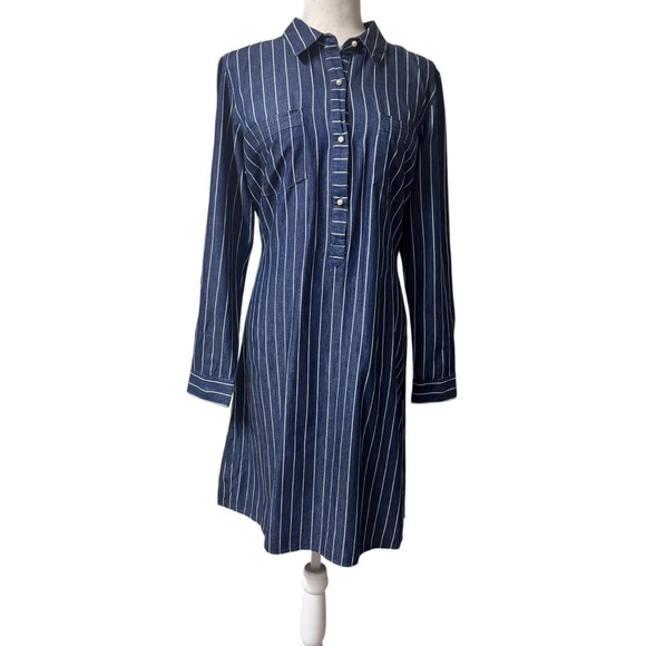 Given Kale Dresses & Skirts - Given Kale denim striped pear button chambray lagen‎  coastal, shirtdress sz L